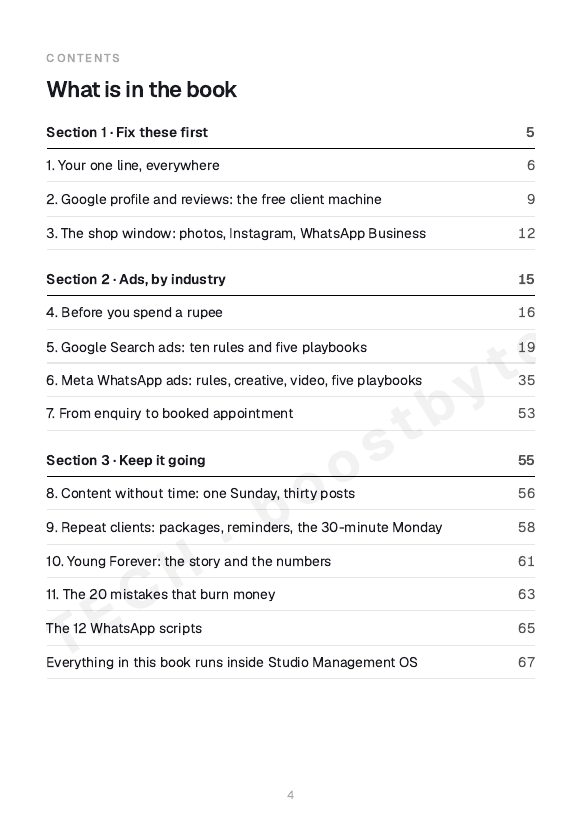 Contents page of the guide